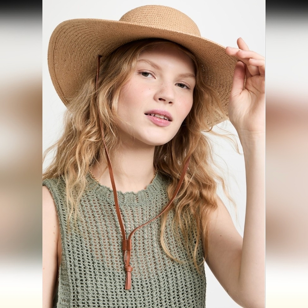NWT Madewell Dipped Crown Chin-Strap Paper Straw Hat M/L 22.5"